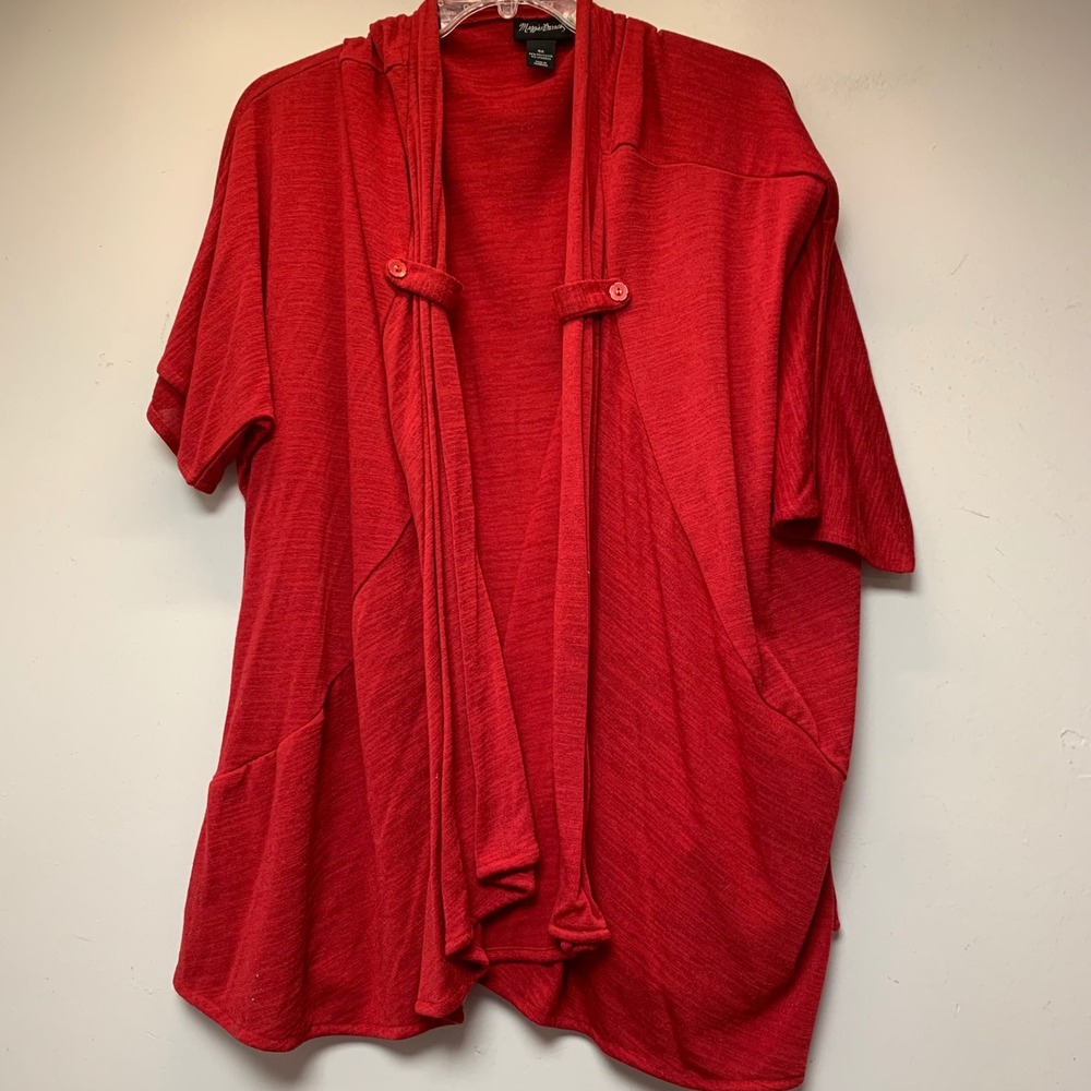 Maggie Barnes Cardigan Women 4X Red Excellent Slub Knit Open Front Short Sleeve